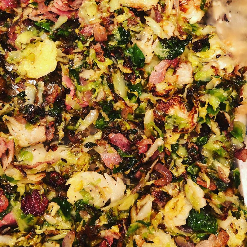 Brussel Sprouts With Bacon, Cranberries And Pine Nuts | Dishin' With Darla