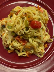 Salmon in a White Wine, Mushroom and Garlic Sauce over Linguini | Dishin' With Darla